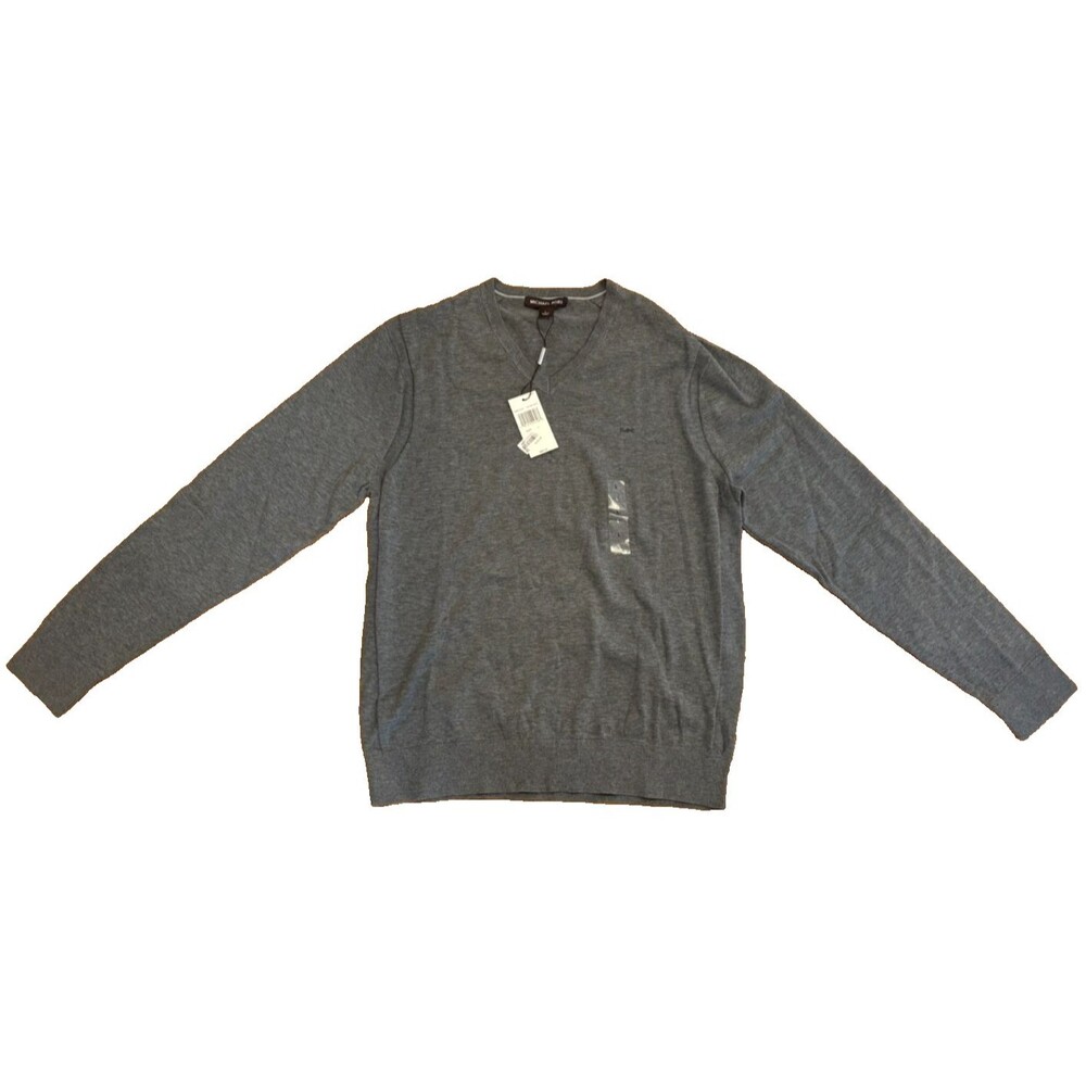 Michael Kors Sweater Men's LARGE V-Neck Long Sleeve Cotton Grey MSRP $89.50-NWT